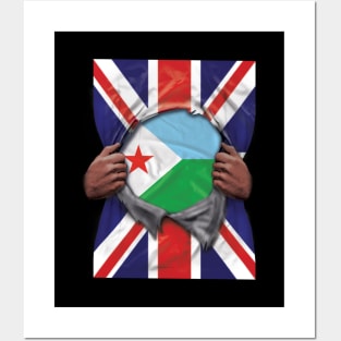 Djibouti Flag Great Britain Flag Ripped - Gift for Djiboutian From Djibouti Posters and Art